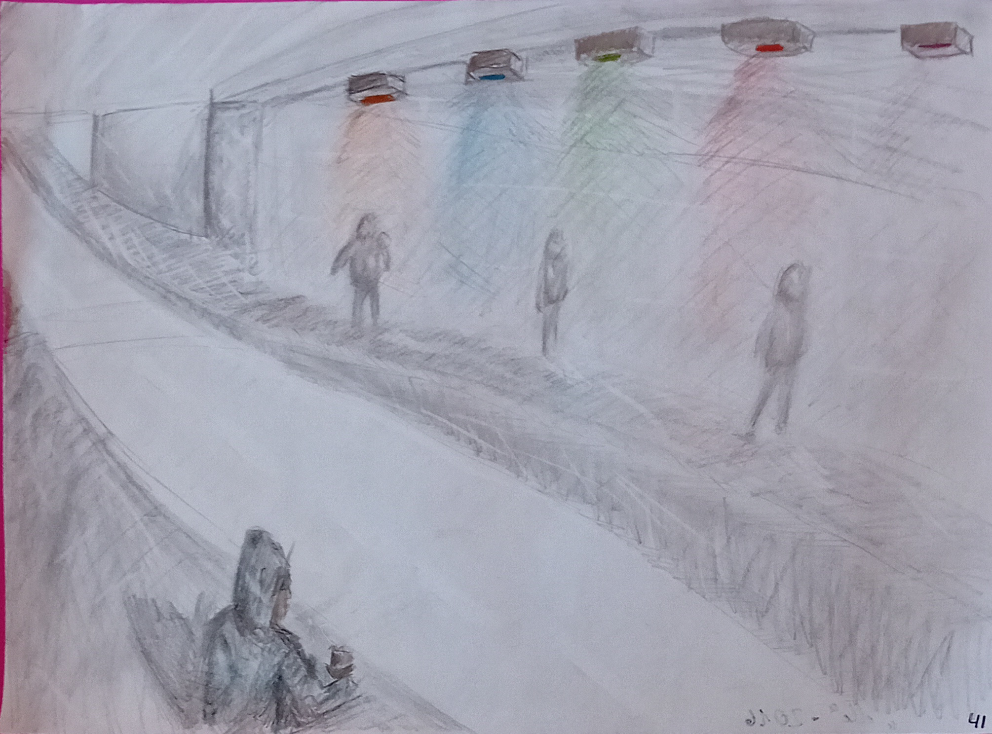 Celle 3, 2016. Bleistift und Buntstift auf Papier -- 42 x 29